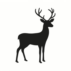 Deer silhouette vector, a wild animal illustration of a reindeer mammal with antlers isolated in nature