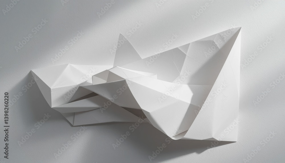 Poster dynamic paper sculpture creation art studio visual art contemporary setting angled view modern desig