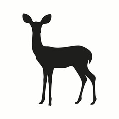 Deer silhouette vector, a wild animal illustration of a reindeer mammal with antlers isolated in nature