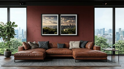 Modern Living Room with Panoramic City View Art