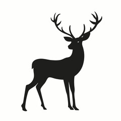 Deer silhouette vector, a wild animal illustration of a reindeer mammal with antlers isolated in nature