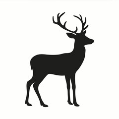 Deer silhouette vector, a wild animal illustration of a reindeer mammal with antlers isolated in nature