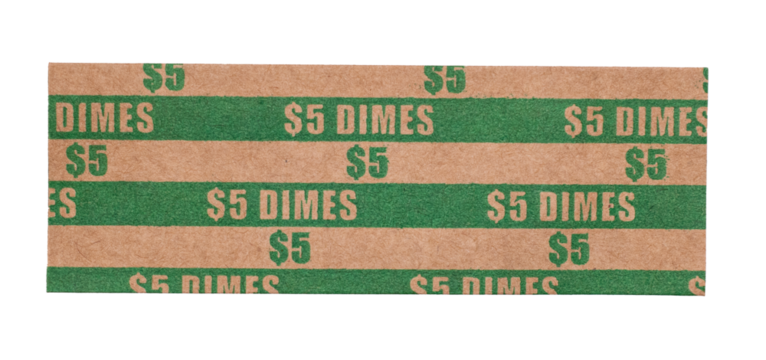 Flat Unused Dime paper roll on on a transparent background 