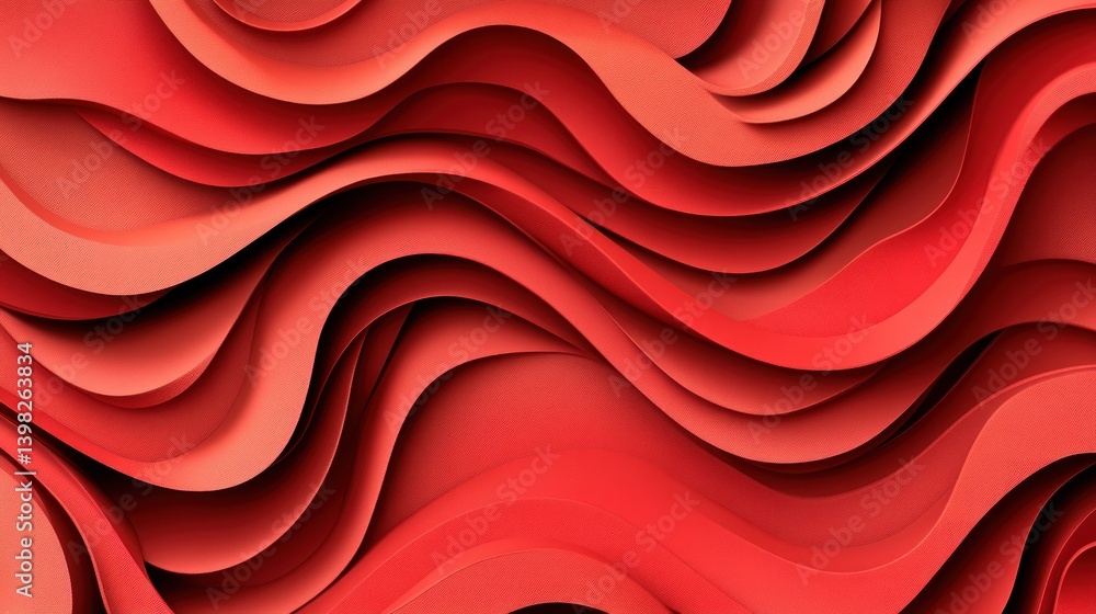 Poster abstract layered waves of red hues in a visually appealing pattern