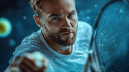 Focused tennis player in action