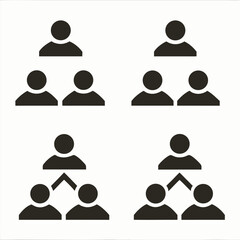 Business people icons illustrate teamwork and leadership concepts with silhouette figures