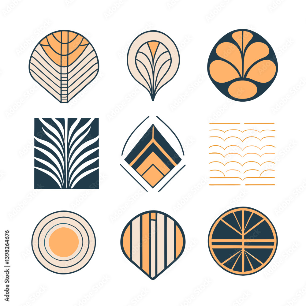 Poster vector set of abstract geometric elements in trendy linear style. vector illustration.