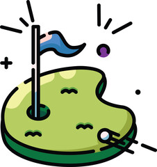 Golf Ball Approaching the Green with the Flag in the Hole