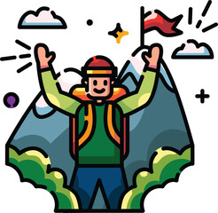 Successful Hiker Reaching the Mountain Peak