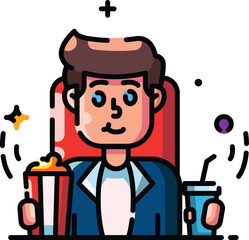 Man Enjoying a Movie with Popcorn and Drink