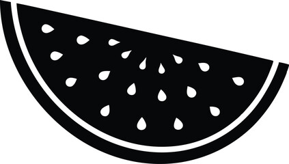  watermelon-slice silhouette vector icon,solid-black-silhouette-of-a-watermelon-slice, on white background.
