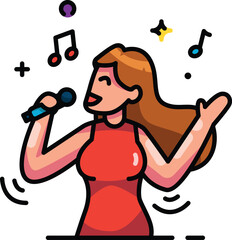 Woman singing with a microphone and musical notes