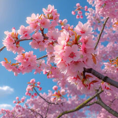 Colorful Cherry Blossoms on Tree Branches