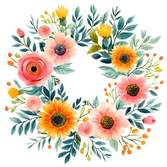 Obraz premium Vibrant watercolor wreath with cheerful summer blooms