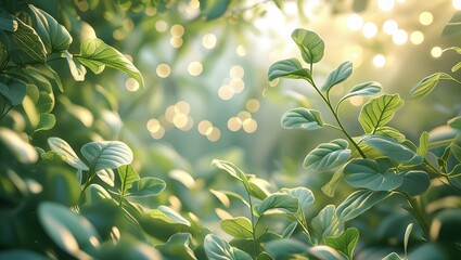Fresh Green Leaves with Sunlight Bokeh &ndash; Nature Inspired Background