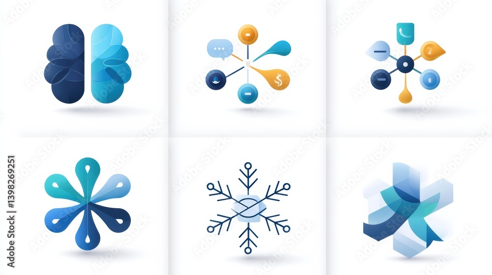 Poster ai icon set concept. conceptual ai inspired icon set with brain and chatbot elements