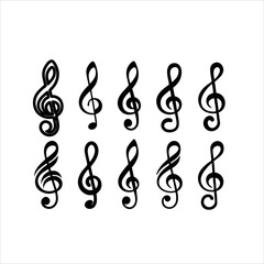 Fototapeta premium Gold treble clef vector illustration with musical notes, a key symbol of melody design.