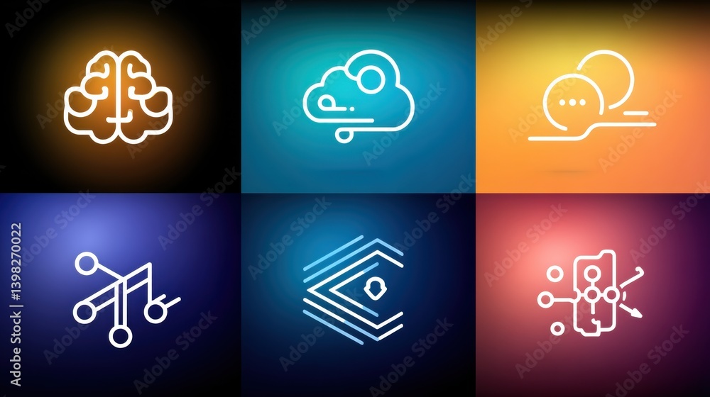 Poster ai icon set concept. icons representing tools and technologies