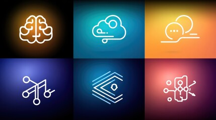 AI icon set concept. Icons representing tools and technologies