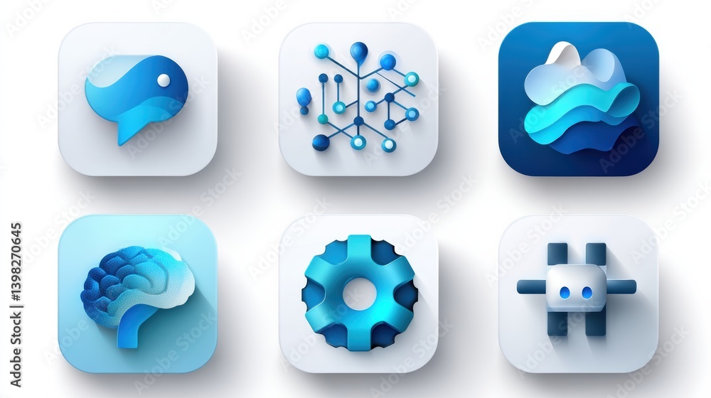 Poster ai icon set concept. minimalist ai inspired icons for chatbots and neural networks