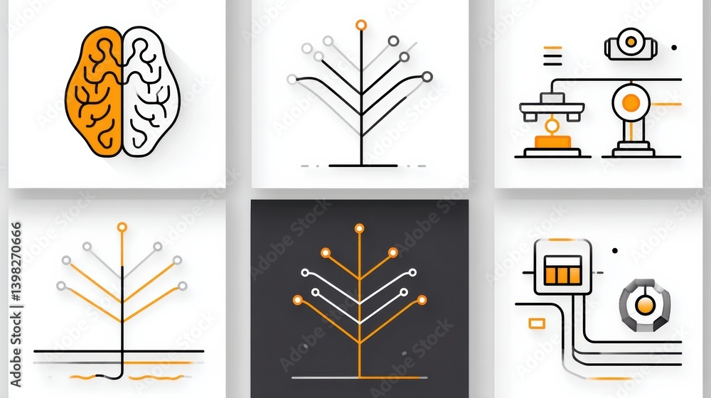 Poster ai icon set concept. minimalist icons in flat design featuring brain robot and elements