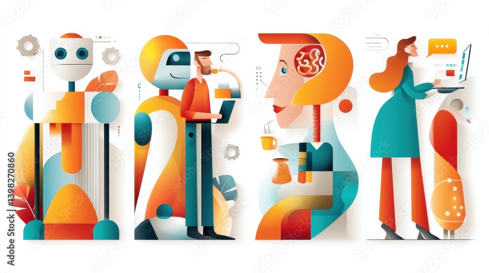 Poster ai icon set concept. of ai powered technologies and robotics