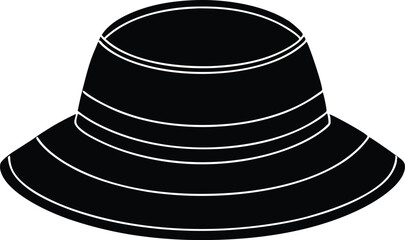 stylist black hat with a bow, black hat, black and white hat, black top hat isolated on white, black top hat silhouette vector icon on black background.