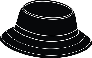 stylist black hat with a bow, black hat, black and white hat, black top hat isolated on white, black top hat silhouette vector icon on black background.