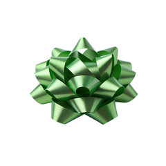 Green Metallic Gift Bow with Loops and Curls Isolated on Transparent Background