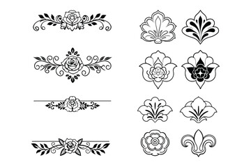 Elegant Black and White Rose Floral Line Art Vector.