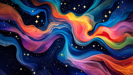 Vivid cosmic abstract with flowing multicolored textures