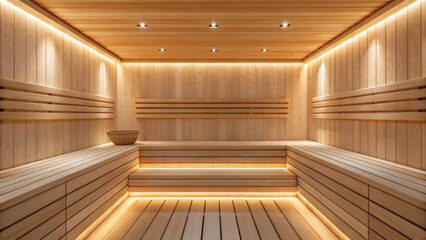 serene sauna interior showcasing wellness trends with warm wooden tones and soft lighting creating relaxing atmosphere