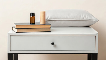 stylish bedside table featuring wellness items like essential oils and books reflects current trends in home decor