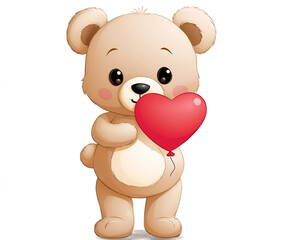 Fototapeta premium Charming illustration of a teddy bear holding a red heart balloon, symbolizing love and affection, ideal for valentine's day or any heartwarming occasion
