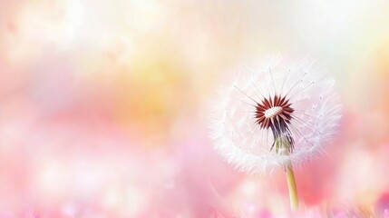 Obraz premium Close-up of a single dandelion puff against a soft, blurred background.