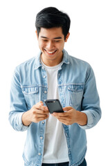PNG Man using a phone happy smile background.