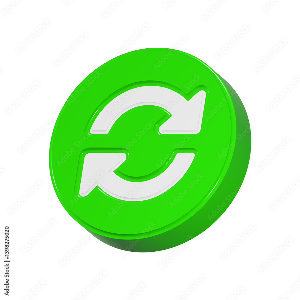 Poster refresh icon 3d green color realistic rendering