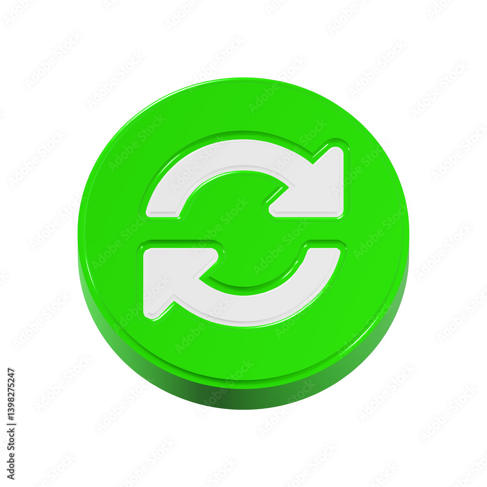 Poster refresh icon 3d green color realistic rendering