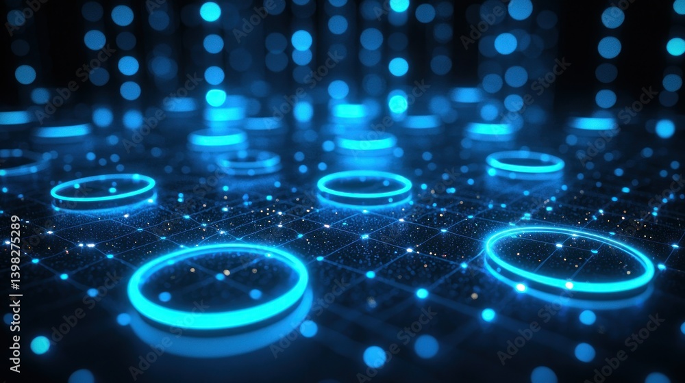 Poster abstract digital network: glowing circles and data streams
