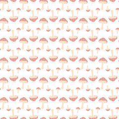 Seamless Yellow and Orange Mushroom Pattern on White Background