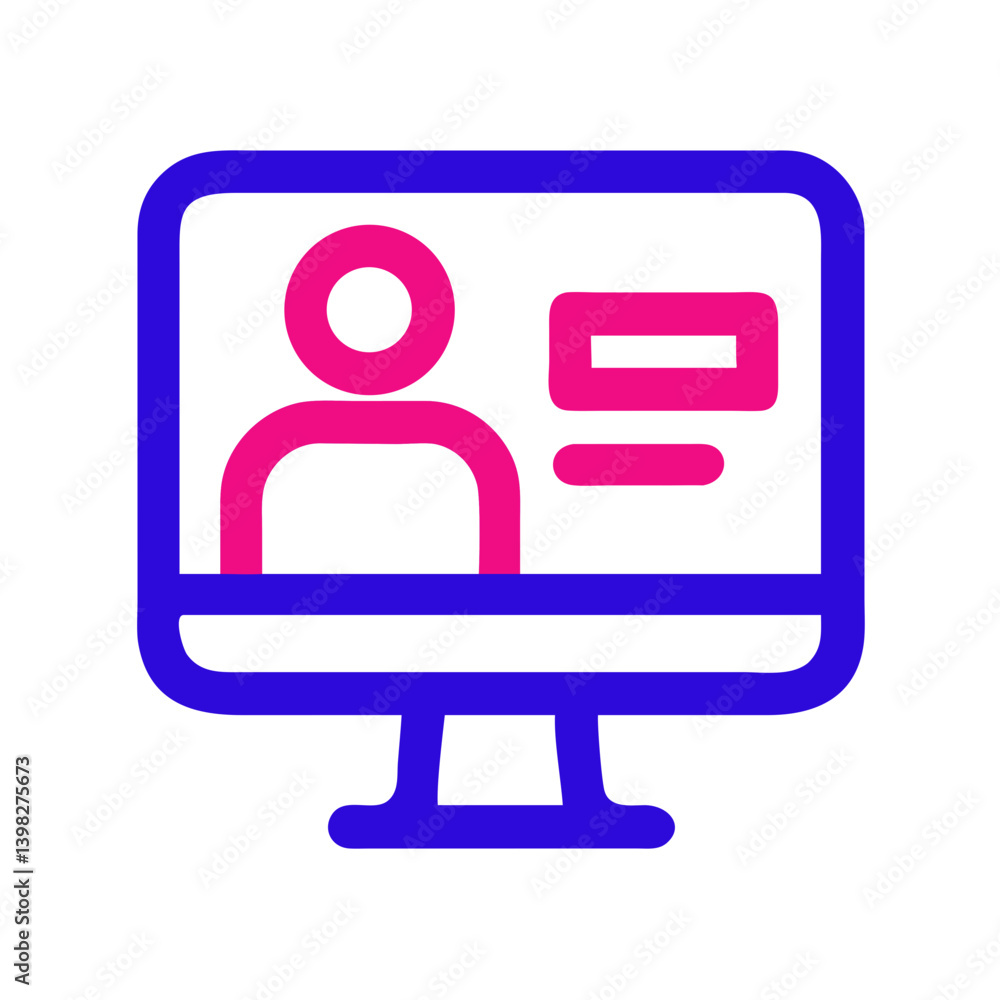 Poster icon of a computer monitor displaying a person in a webinar