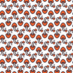 Seamless Yellow and Orange Mushroom Pattern on White Background