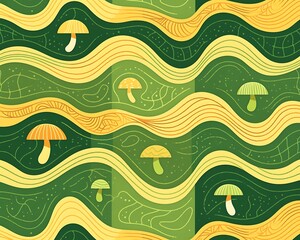 Mushrooms in wavy pattern