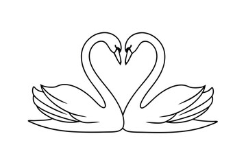 Elegant Swan Couple Creating Heart Shape Outline Vector Illustration
