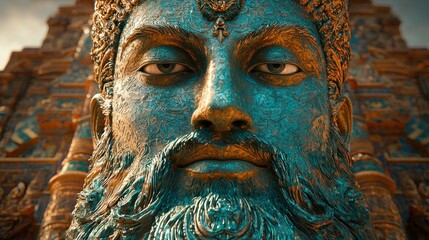 Obraz premium Close-up of an Ornate Teal and Gold Statue