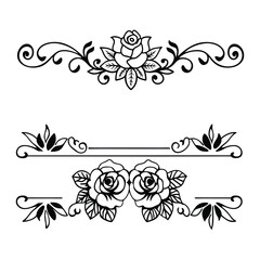 Elegant Black and White Rose Floral Line Art Vector.