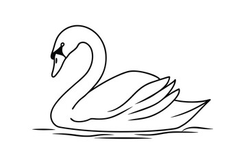 Elegant Swan Illustration Minimalist Line Art On Water Surface Concept Drawing