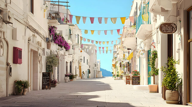 Fototapeta Colorful Mediterranean Street Scene