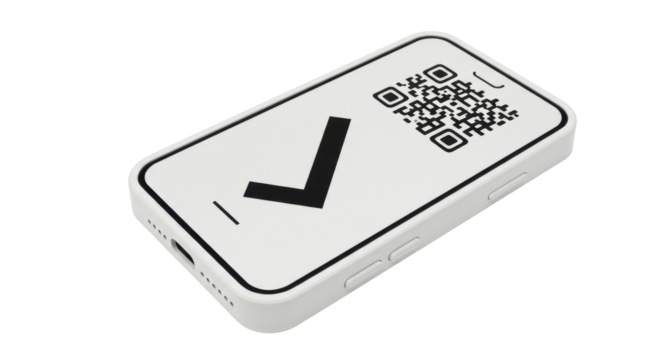 Isolated Smartphone with QR Code and Check Mark