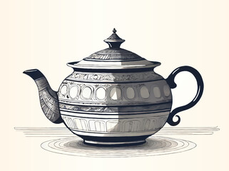 tea pot old fashioned design hand drawn black ink vector illustration